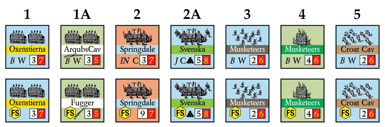 counters from the Musket & Pike Dual Pack war games