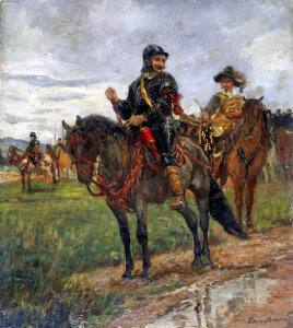 Louis Braun painting of mid-1700s soldiers on horseback