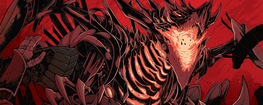 illustration of a skeletal dragon roaring from the Magic the Gathering Brothers' War set