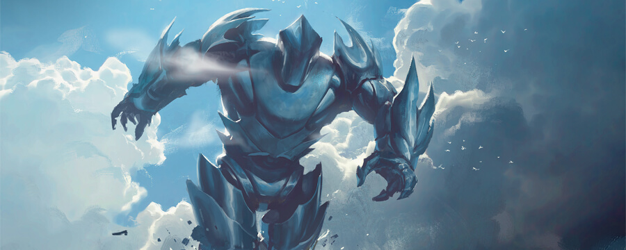 brothers' war illustration from magic the gathering of a giant metal humanoid