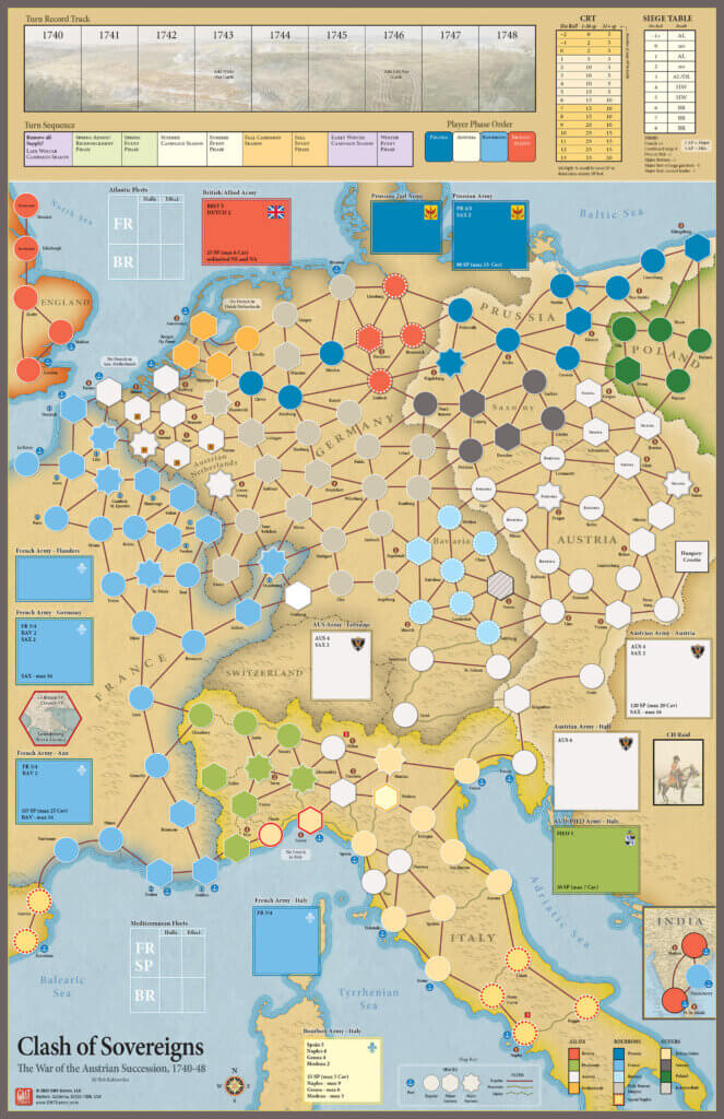 game map for Clash of Sovereigns war game from GMT Games