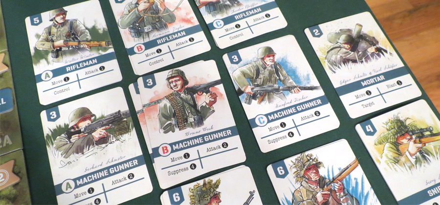 Cards from Undaunted board game without card sleeves