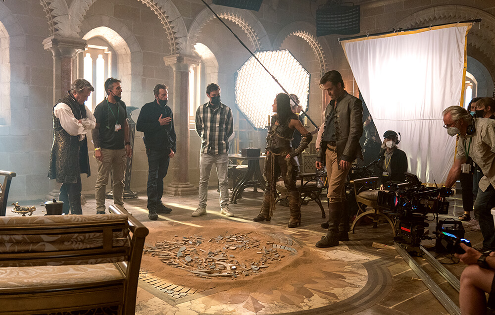still photo of the cast filming the 2023 Dungeons & Dragons movie