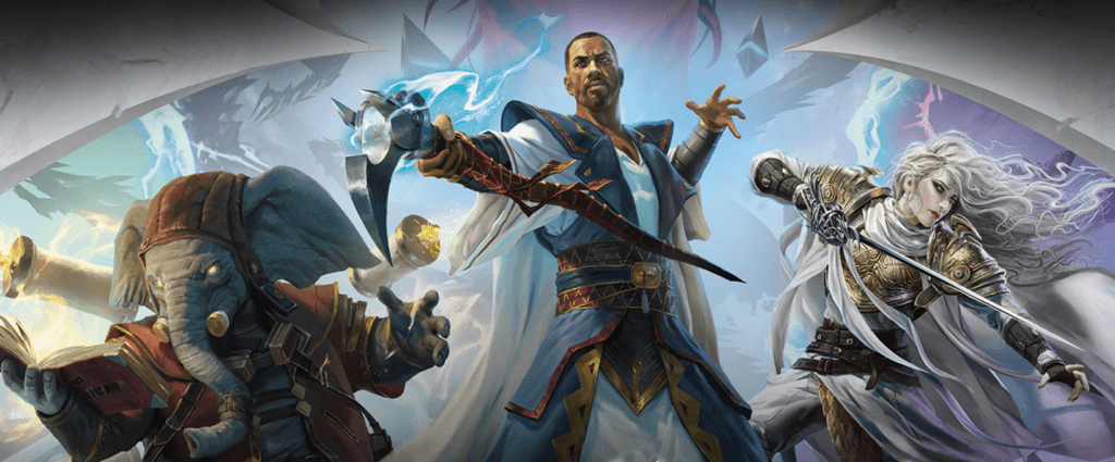 illustration of three fantasy characters preparing for battle